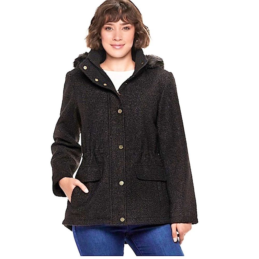 D.E.T.A.I.L.S. Black Faux Fur Anorak Hooded Jacket Size Xl
